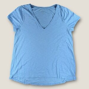 Lilly Pulitzer Etta V-Neck Tee Shirt Blue 100% Pima Cotton Size L Large